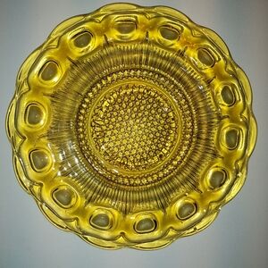 Indiana glass platter/plate amber gold thumbprint and dots pattern